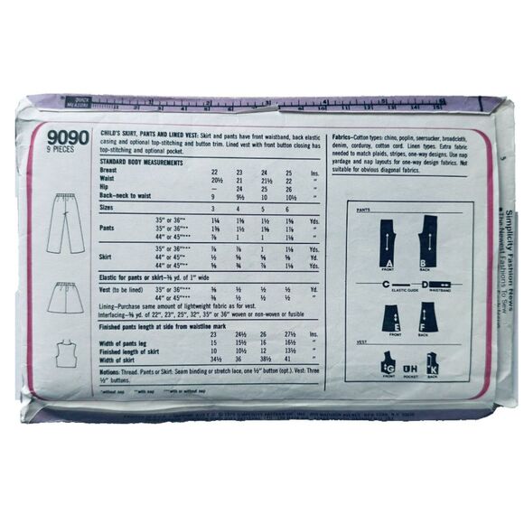 Simplicity 9090 Cowgirl Costume Sewing Pattern Vest Skirt Pants Western Sz 6 - Picture 2 of 2